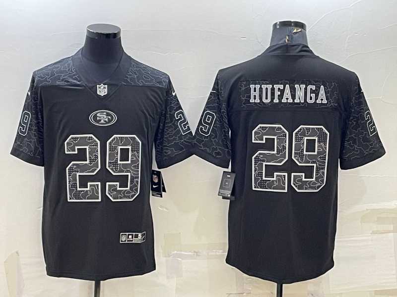Men%27s San Francisco 49ers #29 Talanoa Hufanga Black Reflective Limited Stitched Football Jersey